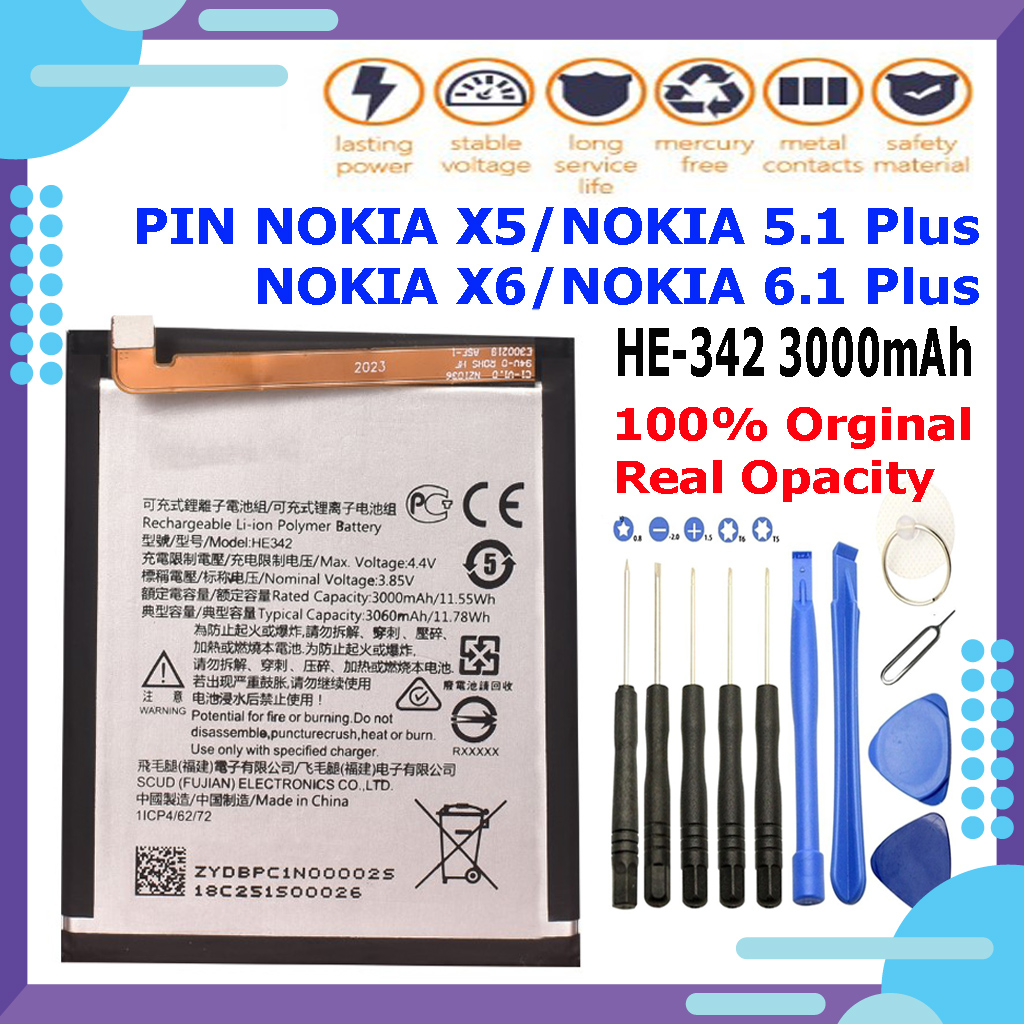 Pin nokia x5 2018 / nokia 5.1 plus he342 3000mah - tặng kèm bộ tháo mở