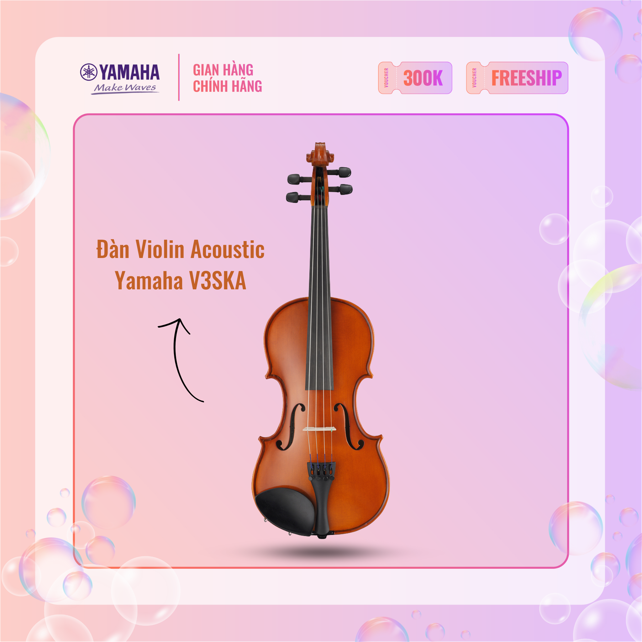 [Trả góp 0%] Đàn Violin Acoustic YAMAHA V3SKA kèm hộp đựng đàn, cây vĩ kéo và hộp nhựa thông - Bảo hành chính hãng 12 tháng