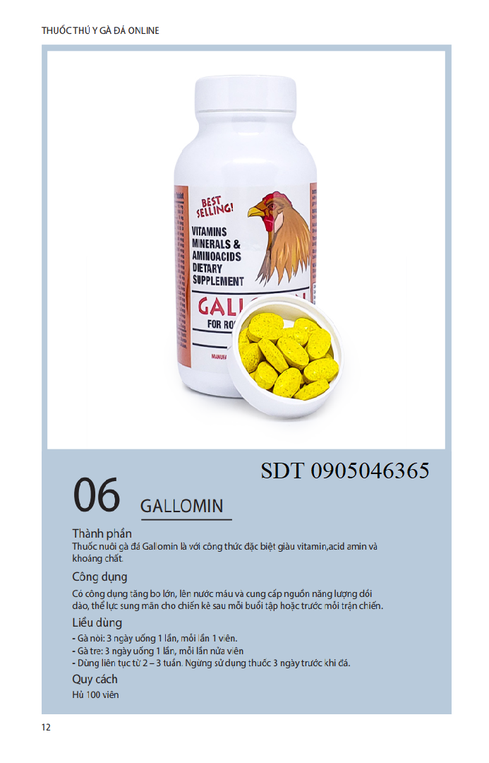 GALLOMIN - Thuốc nuôi gà đá tăng bo tốt đến từ Mỹ - hủ 100 viên