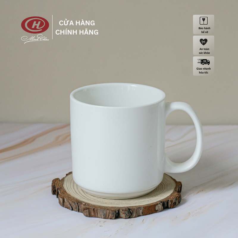 Cốc Nước Sứ Trụ Cao Có Quai 350ml - CN07 - Trắng Trơn - Sứ Minh Châu