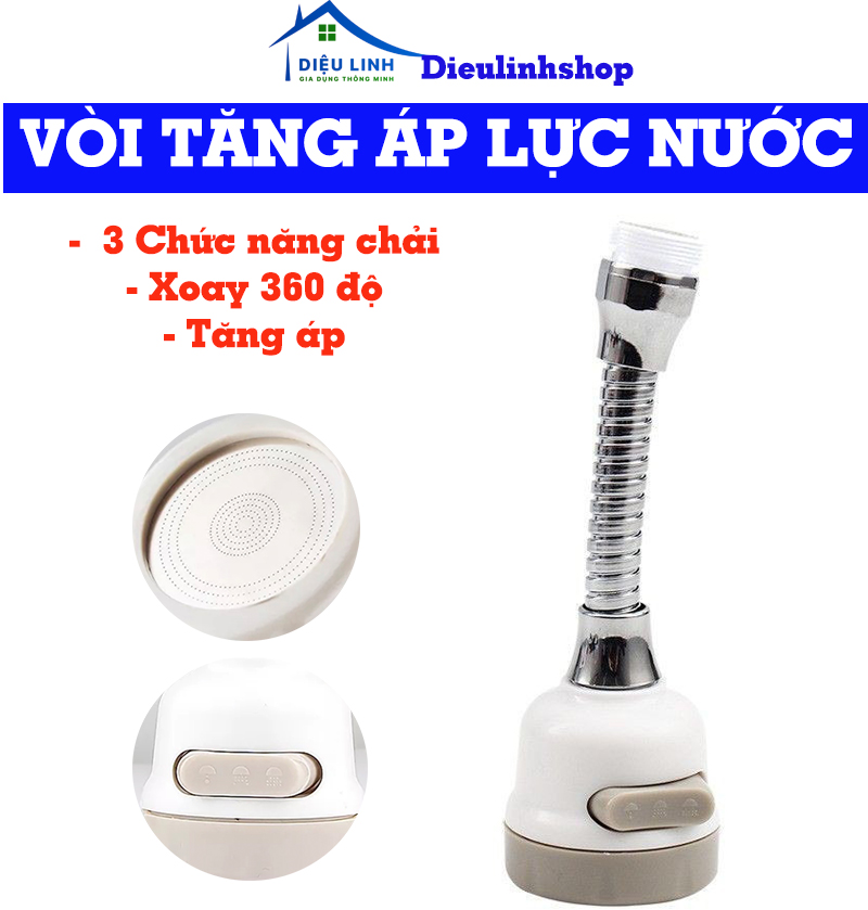  vòi tăng áp rửa chén 3 Chế Độ Loại Dài 18cm loại ngăn 7cm đường kính ống vòi nước 2cm 3 Chế Độ Phun - Xoay 360 Độ dieulinhshop 