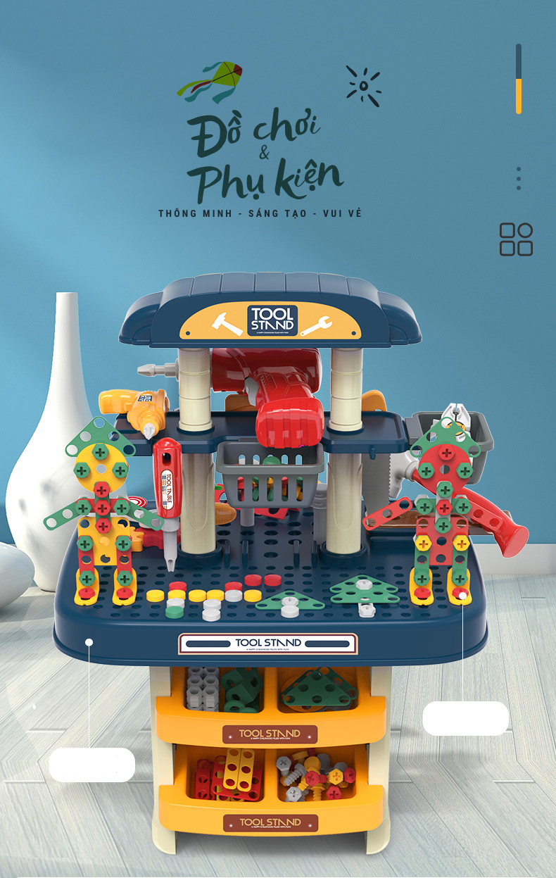 Bộ đồ chơi cao cấp bé làm kĩ sư - Có khoan điện - Đồ chơi lắp ráp - Đồ chơi giáo dục - giúp bé phát triển tư duy và trí tưởng tượng
