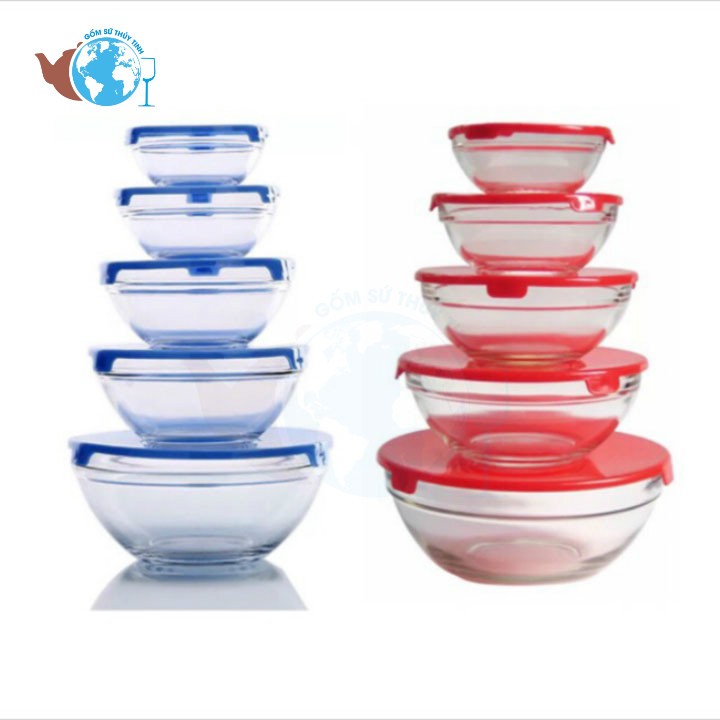 Bộ 5 thố thủy tinh nắp nhựa