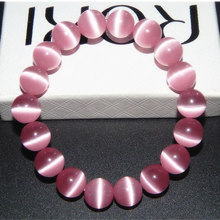 Vòng tay Opal mắt mèo tự nhiên màu hồng cao cấp 12mm, vòng phong thủy tốt cho sức khỏe, tăng vượng khí, hút tài lộc