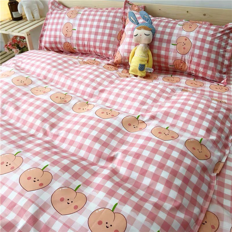 Trọn bộ 4 món cotton poly nhập mẫu quả đào dễ thương cho bé gái
