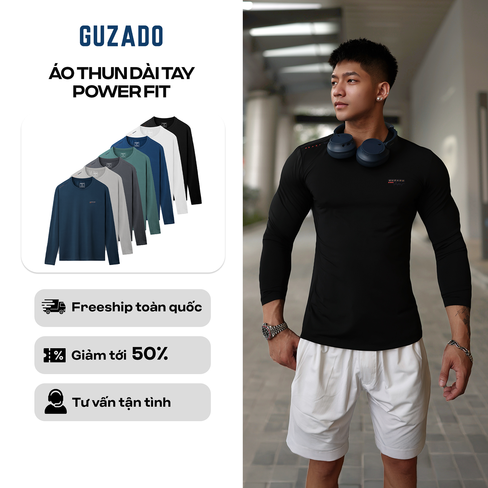  Áo Thun Thể Thao Nam GUZADO Áo Dài Tay Basic 8 Màu Chất Thun Mềm Co Giãn 4 Chiều Thoáng Khí Trẻ Trung Năng Động Mọi Ngày GDT02 