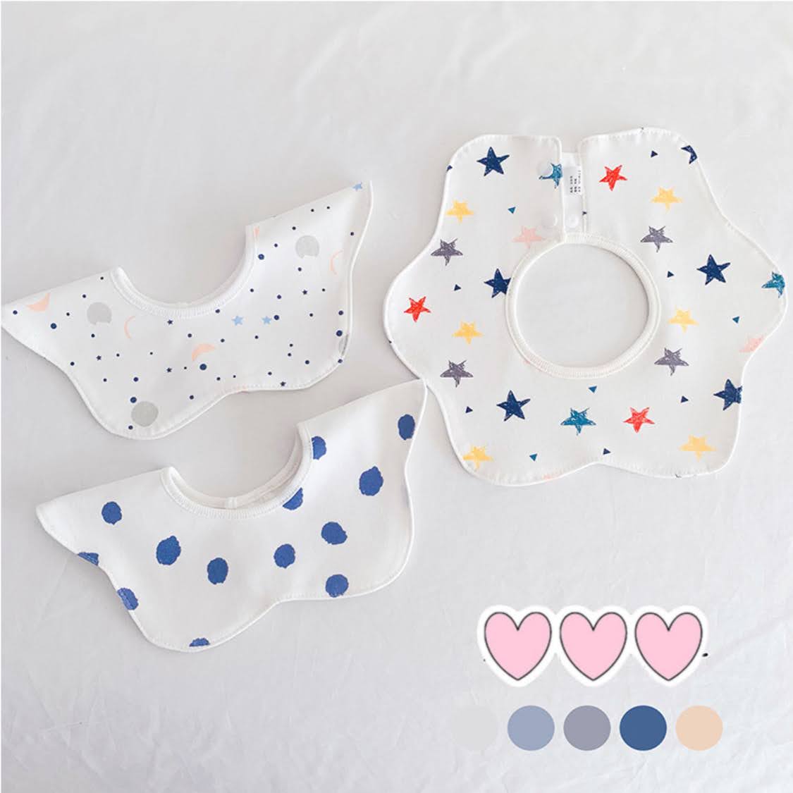 Yếm tròn xoay 360 độ 100% cotton chống thấm tốt cho bé mẫu hoa quả và động vật