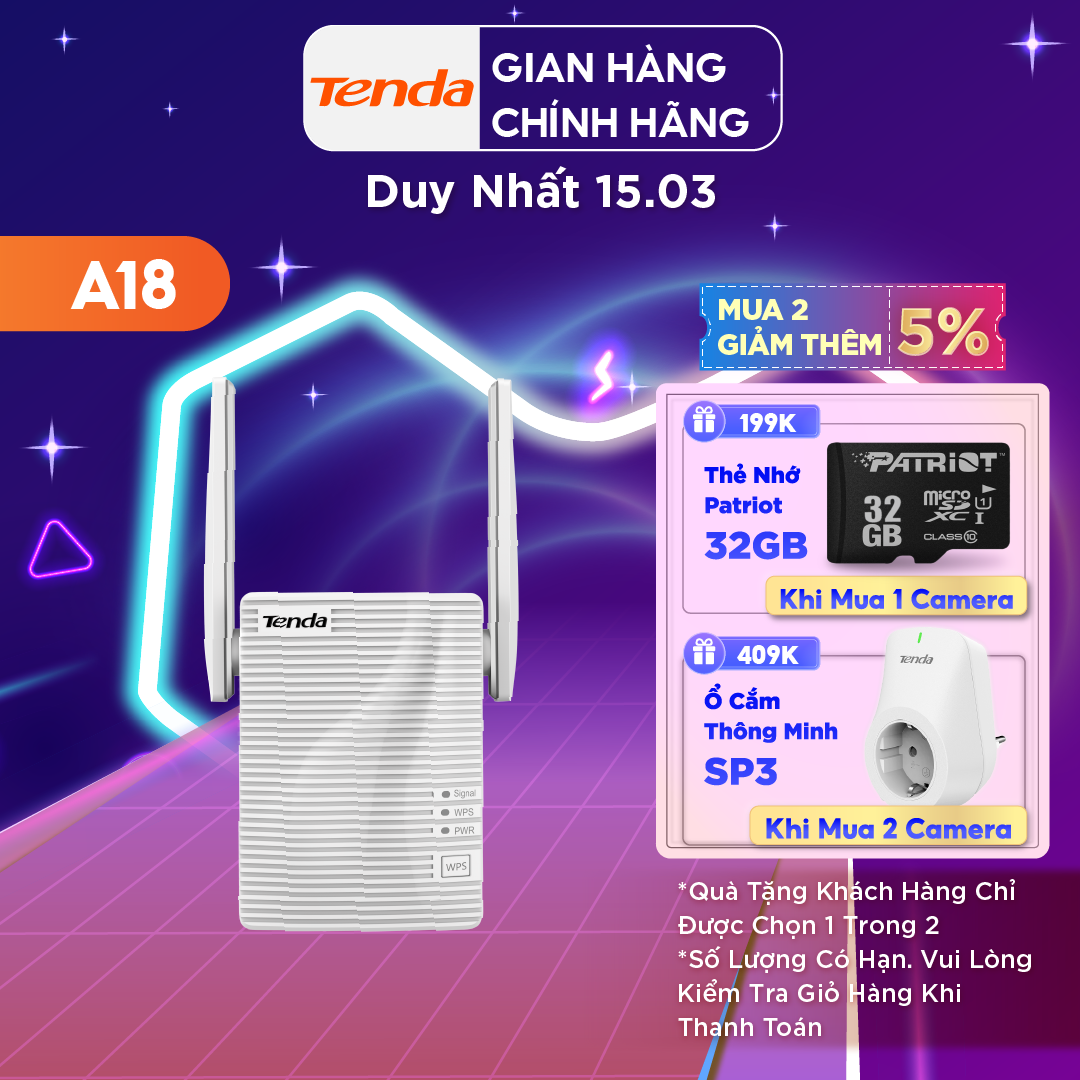 Bộ Mở Rộng Sóng WiFi Tenda A18 Chuẩn AC 1200Mbps - Hàng Chính Hãng
