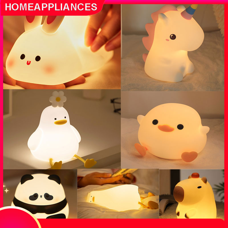 Đèn Ngủ Silicon Cảm Ứng Sạc USB Hình Gấu Trúc, Thỏ, Gà, Vịt Hoạt Hình Trang Trí Phòng Ngủ, Quà Tặng