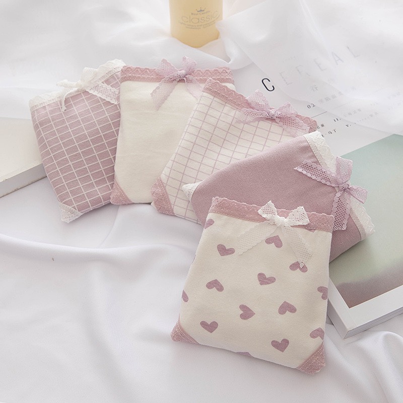 Sét 5 quần lót, quần chíp nữ hoạ tiết tím cotton mềm mát siêu thích