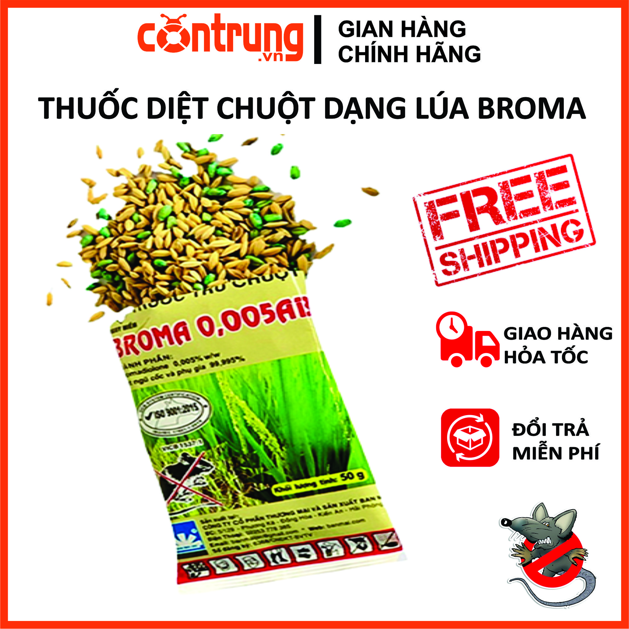 Thuốc Diệt Chuột Broma - Dạng Mồi Lúa - Gói 50g - Bã Chuột Sinh Học Hiệu Quả