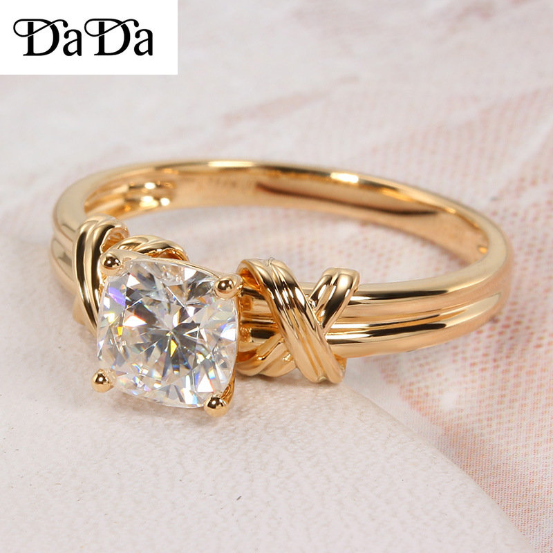 Nhẫn vàng 18k thật Nhẫn kim cương của phụ nữ Mẫu đan xen Nhẫn kim cương Trang sức đính hôn