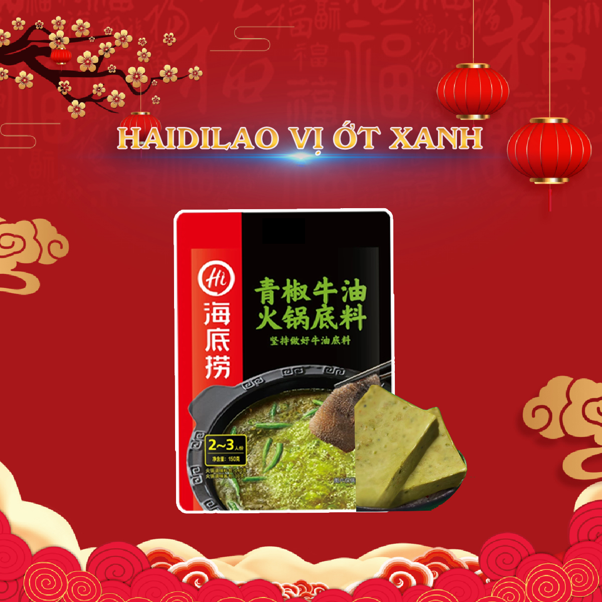 Cốt gia vị lẩu haidilao vị ớt xanh thanh hoa - gia vị lẩu tứ xuyên