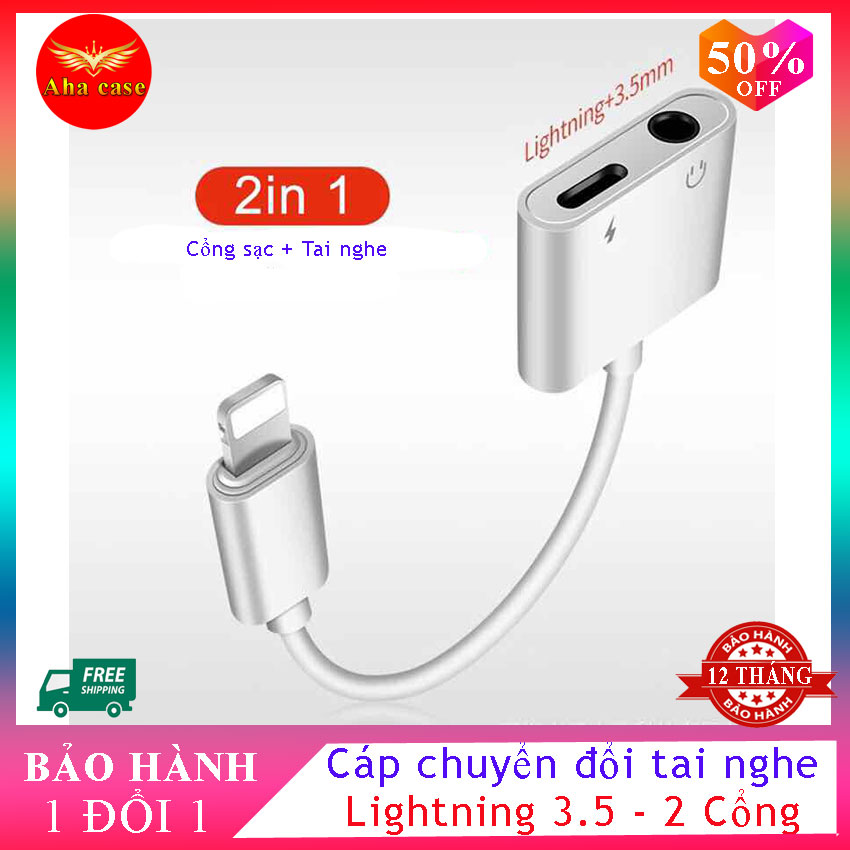 Cáp chuyển đổi cổng Lightning to Jack 3.5 mm - Cáp chuyển tai nghe iphone, cáp 2 trong 1, vừa sạc vừa cắm tai nghe cho iphone chân Ligtning 3.5 mm