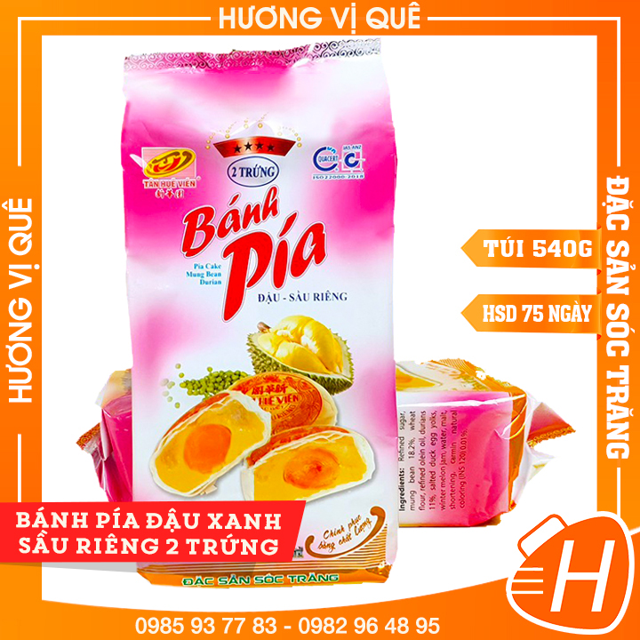 Bánh Pía Đậu Xanh Sầu Riêng 2 Trứng Tân Huê Viên - Túi 540g(4 Cái) - Đặc Sản Sóc Trăng