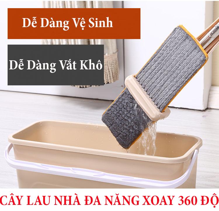 Cây lau nhà thông minh tự vắt 360 độ - Cây lau nhà thế hệ mới tự vắt SPIN MOP Xoay 360 độ - Thiết kế tự vắt không làm bẩn tay khi sử dụng, Chổi Tự Vắt cực khô – Lau nhà cực Sạch - Tặng kèm 2 bông lau [KHÔNG KÈM THÙNG]