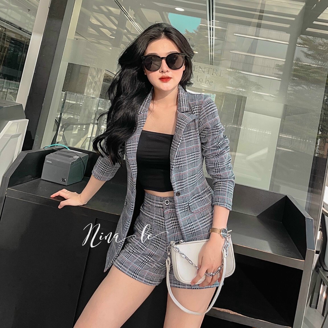 Sét bộ nữ, bộ vest 3 món họa tiết caro