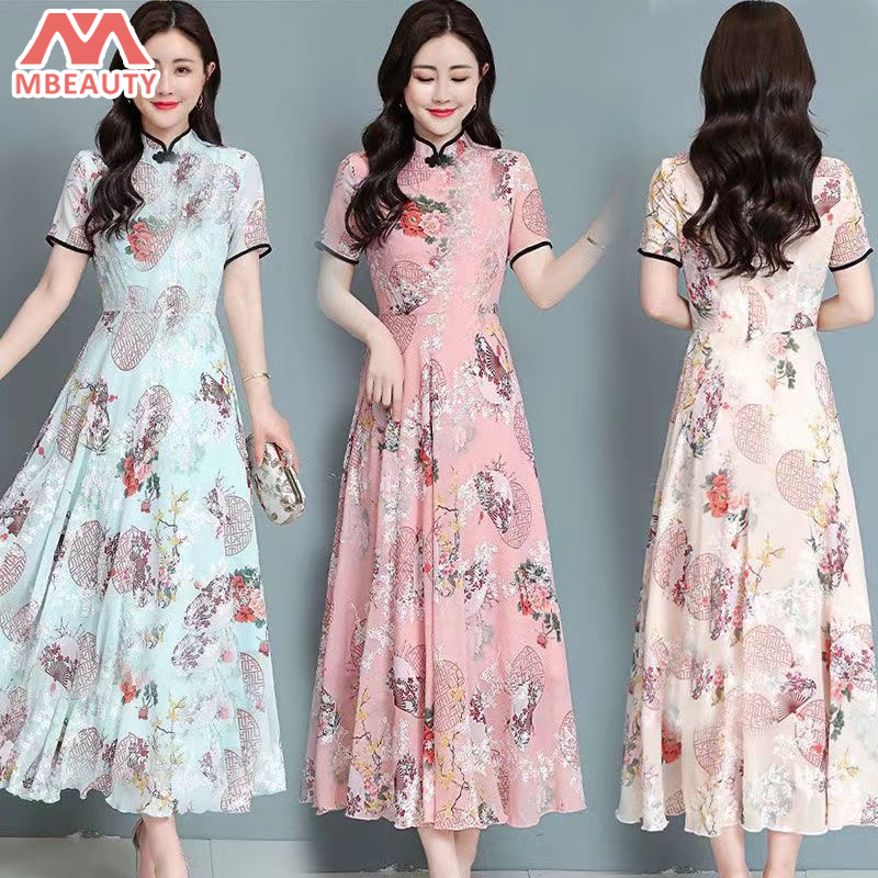 MBeauty Váy hoa hoa của phụ nữ trung niên và người cao tuổi váy body nữ ôm dáng đầm sườn xám trung hoa váy xuông nữ đẹp sang váy đi biển đầm body dự tiệc váy đi tiệc