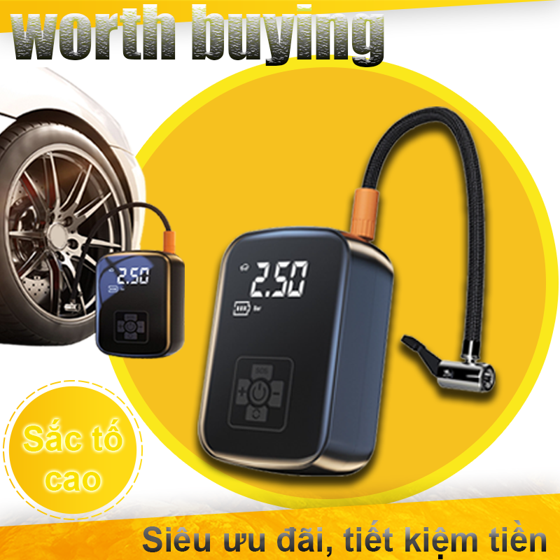 Bơm lốp ô tô, xe máy không dây, bơm ô tô không dây, bơm lốp ô tô cầm tay, độ ồn thấp, tự động tắt sau khi đầy, sạc dự phòng