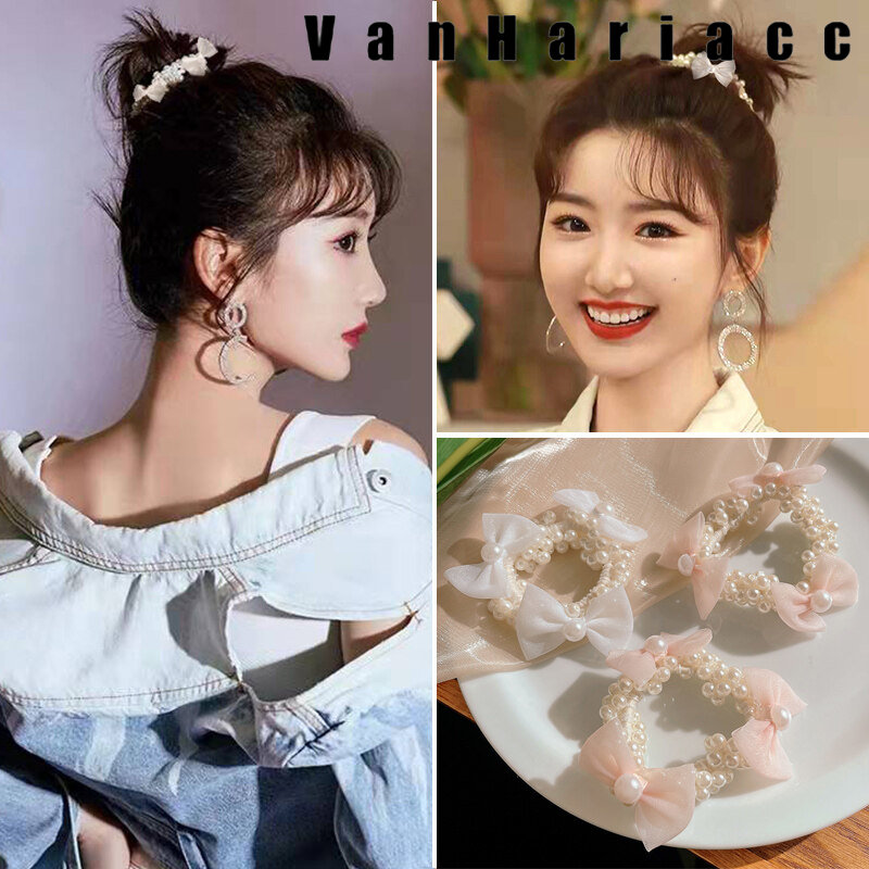 Dây buộc tóc thắt nơ dây buộc tóc co giãn vòng buộc tóc bằng vải ngọc trai giả hàn quốc
