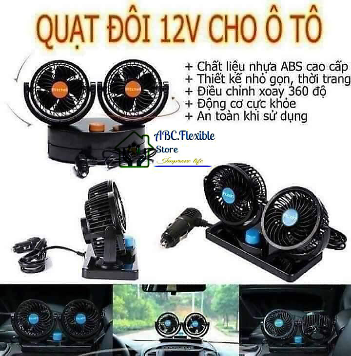 Hàng Loại 1 - QUẠT MÁY ĐÔI 12V CỠ LỚN TRÊN Ô TÔ XE HƠI (LOẠI TỐT) - Quạt ô tô hãng AIRG, quạt làm mát không khí, quạt mini, quạt điều hòa, quạt điện, quạt thông gió