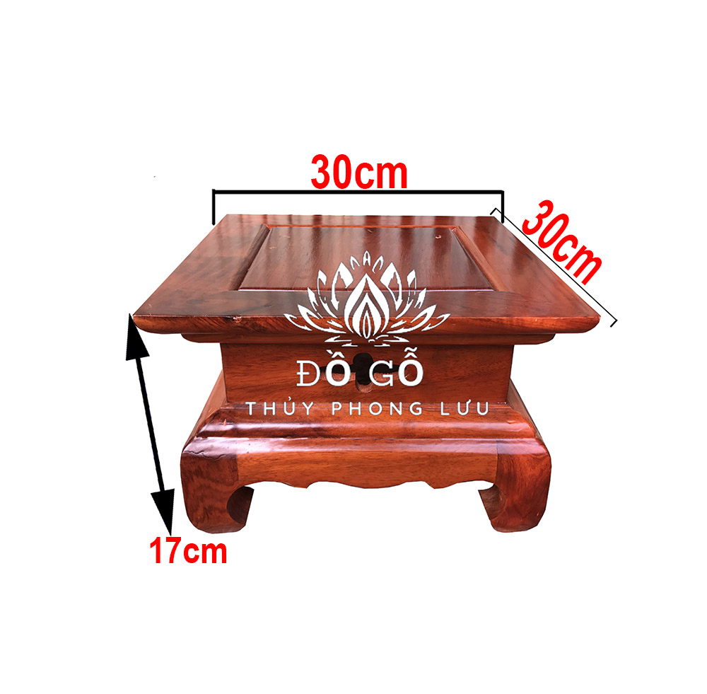 Đôn chân loa trơn kê tượng gỗ hương cao 17cm mặt vuông 30cm
