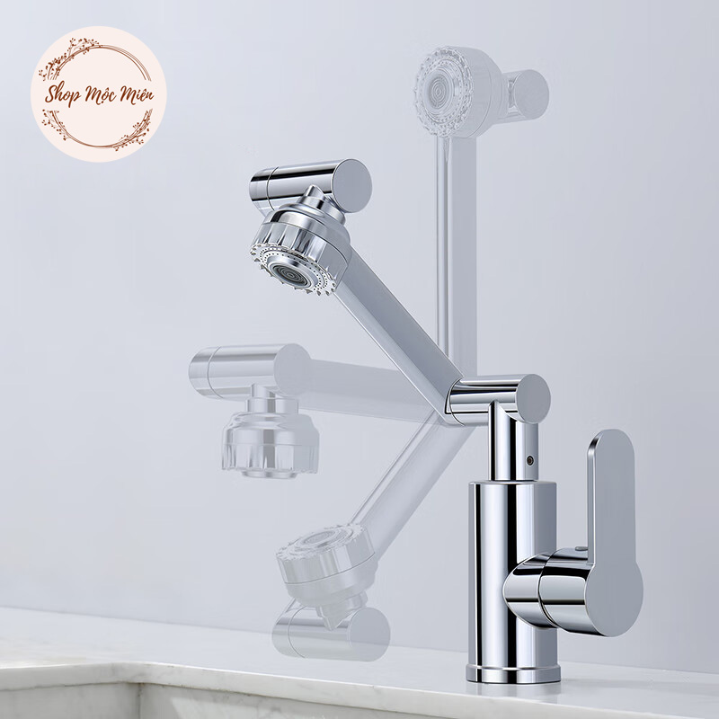 Bộ vòi rửa mặt lavabo xoay 1080 độ đa chiều, điều chỉnh 2 chế độ tia nước kèm 2 dây dẫn