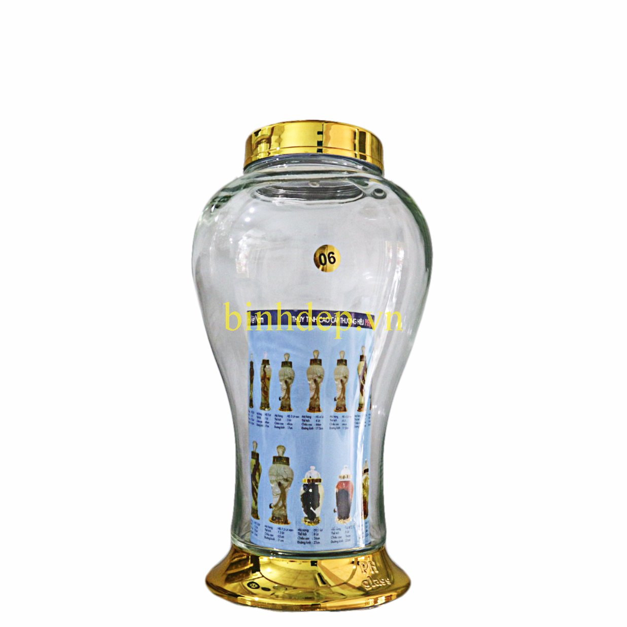 Bình thuỷ tinh ngâm rượu 6 lít không vòi cao cấp thương hiệu Phú Hoà xuất xứ Việt Nam
