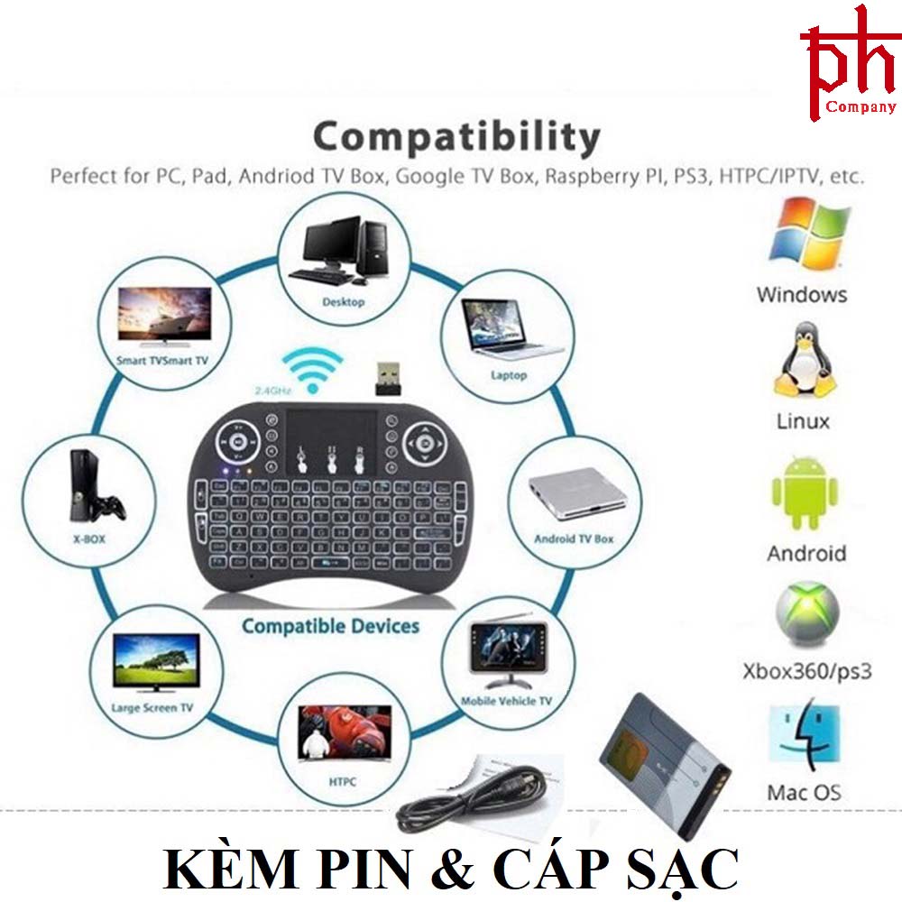 Bàn phím kiêm chuột không dây mini cho tivi box smart tivi ukb-500rf