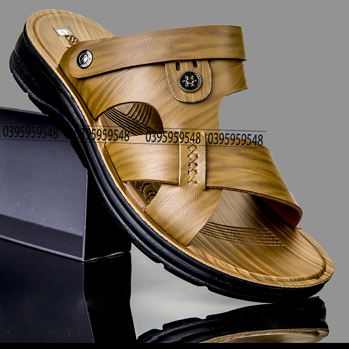 ⚡FRESHIP⚡ Dép nam quai hậu da thật , đế cao su đúc chống nước tốt, giá tại xưởng (KHUY)