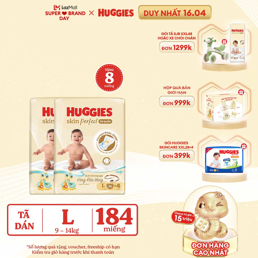 [CHỈ 15-17.03 GIẢM THÊM 90K]  Combo 2 Tã quần Huggies Skin Perfect L size Mega Jumbo 88+4 miếng - Nhiều Phiên bản