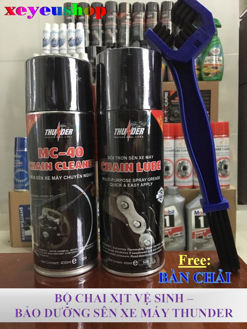 [HCM]Combo Thunder Chain Lube 400ml và Rửa sên MC - 40 Chain Cleaner và bàn chải 3D