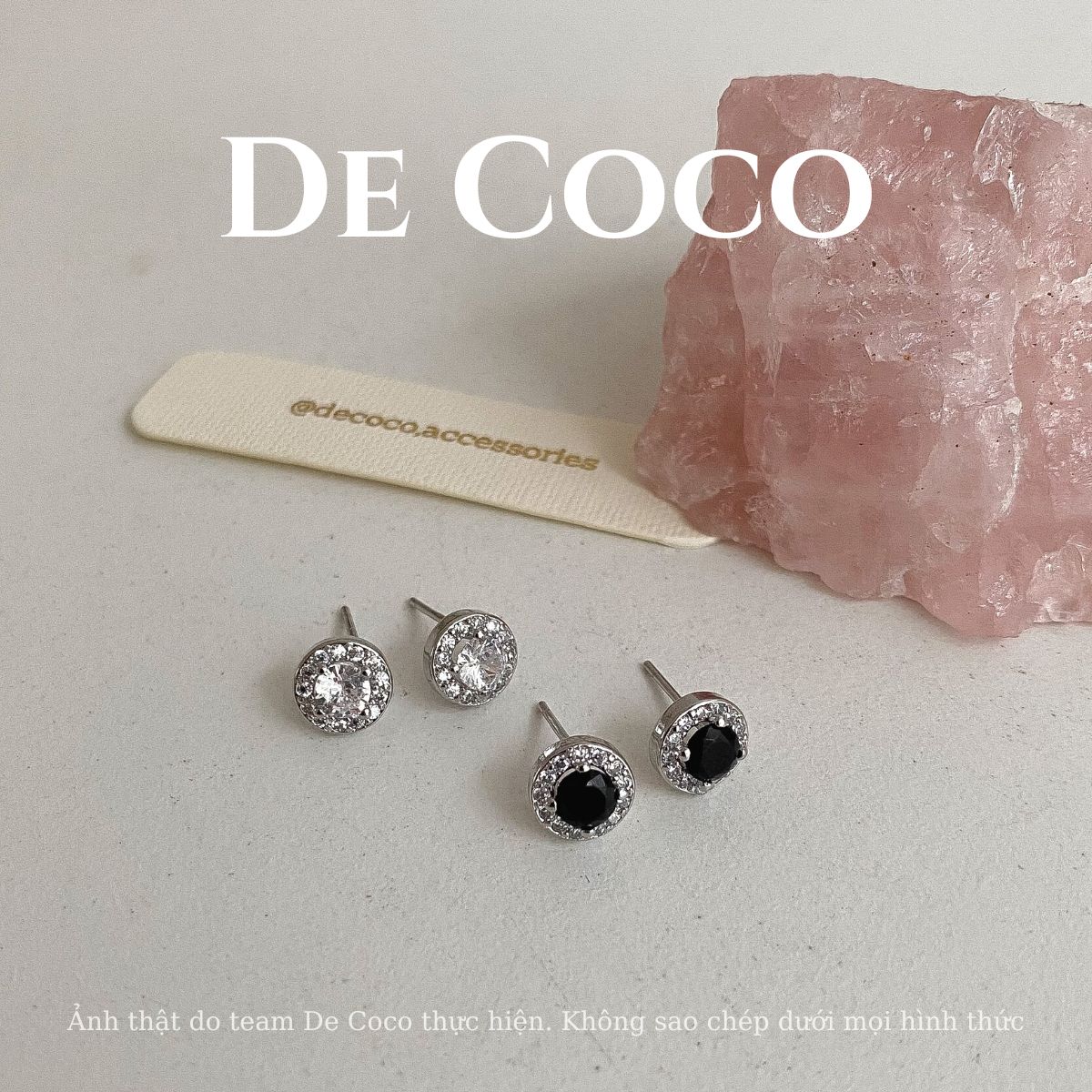 Khuyên tai bông tai nữ đính đá đen trắng Jinji De Coco