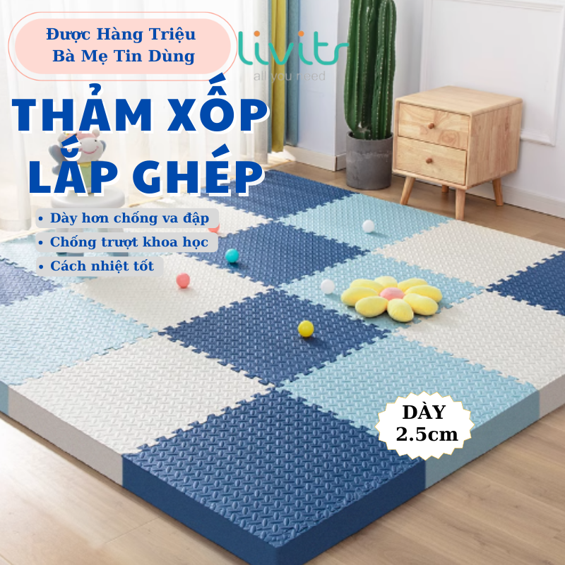 Thảm Xốp Ghép lót sàn 30x30 cm miếng dày 2.5cm tấm trải sàn cho bé vân gỗ gấp gọn xpe