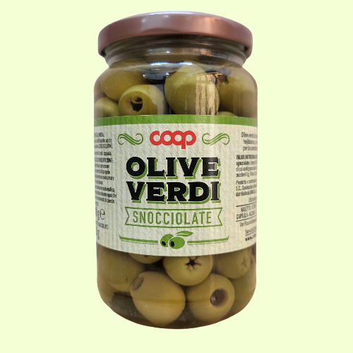 COOP + Lọ nhãn TRẮNG 340g + QUẢ Ô LIU KHÔNG HẠT NGÂM MUỐI Pitted Green Olives