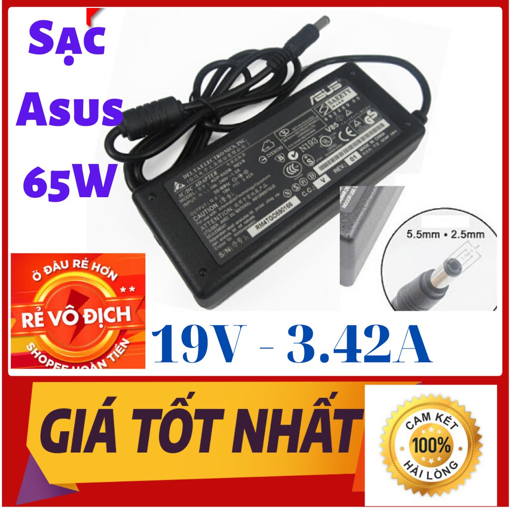 Sạc laptop asus 19v - 342a - 65w tặng kèm dây nguồn