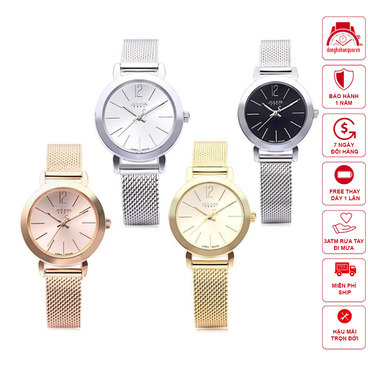Đồng Hồ Nữ JA-732 Julius Hàn Quốc Dây Thép
