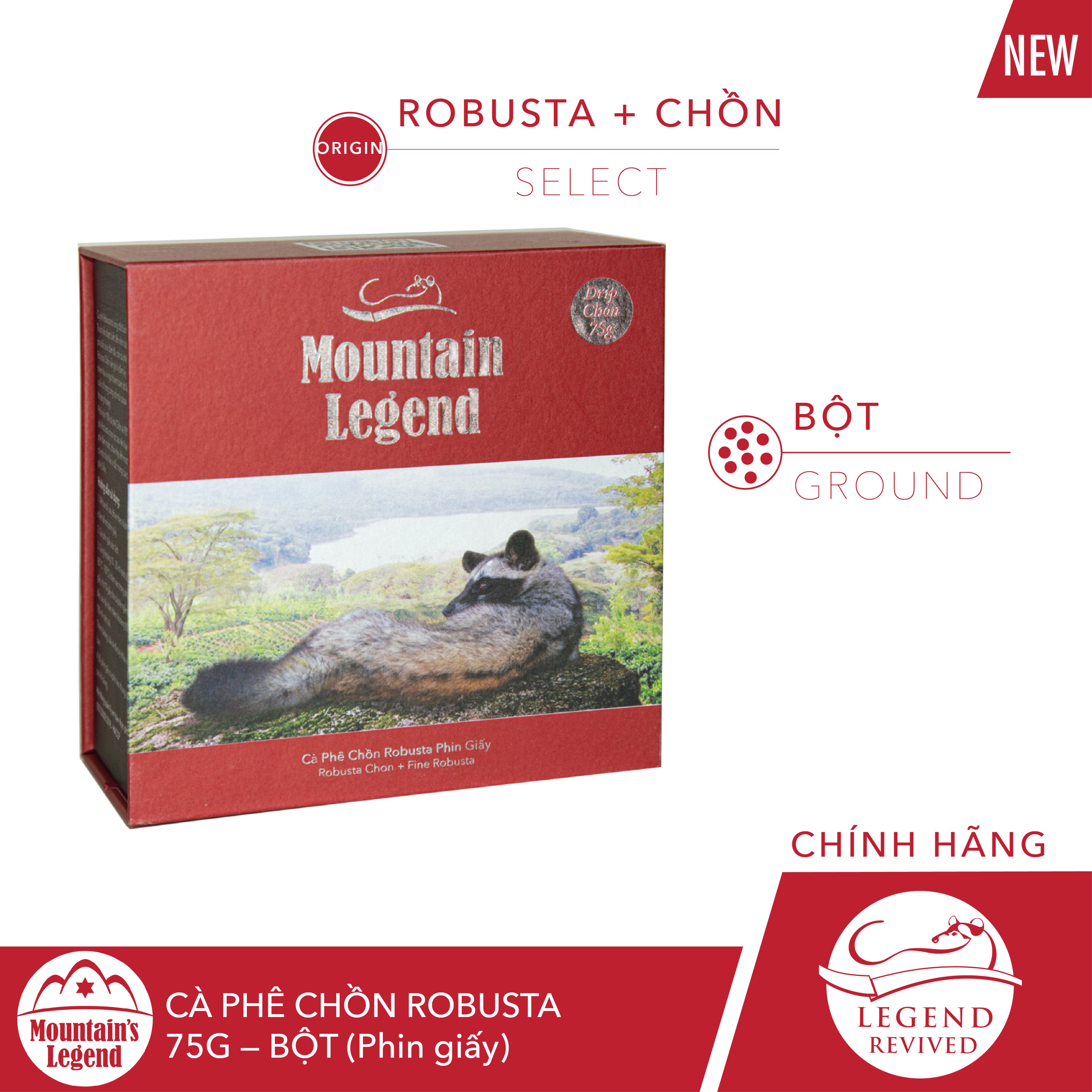 Cà Phê Chồn Blend Mountain Legend Robusta Phin Giấy Hộp 75g