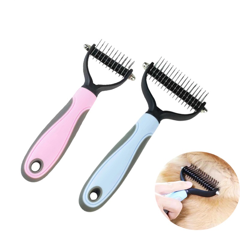 Dung cụ chải lông làm đẹp cho chó mèo inox 2 tầng cao cấp - Lược chải lông chó - Mèo Cún - ban chai long cho meo - chăm sóc chó mèo