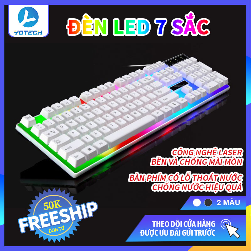 [Bàn phím game thủ] Bàn phím máy tính đèn LED 7 màu sành điệu, bàn phím gaming ko thấm nước và ko phai màu, bàn phím giả cơ kết nối dây USB, bàn phím chơi game cảm giác thoải mái khi bấm nút, bàn phím máy tính LED, bàn phím cơ