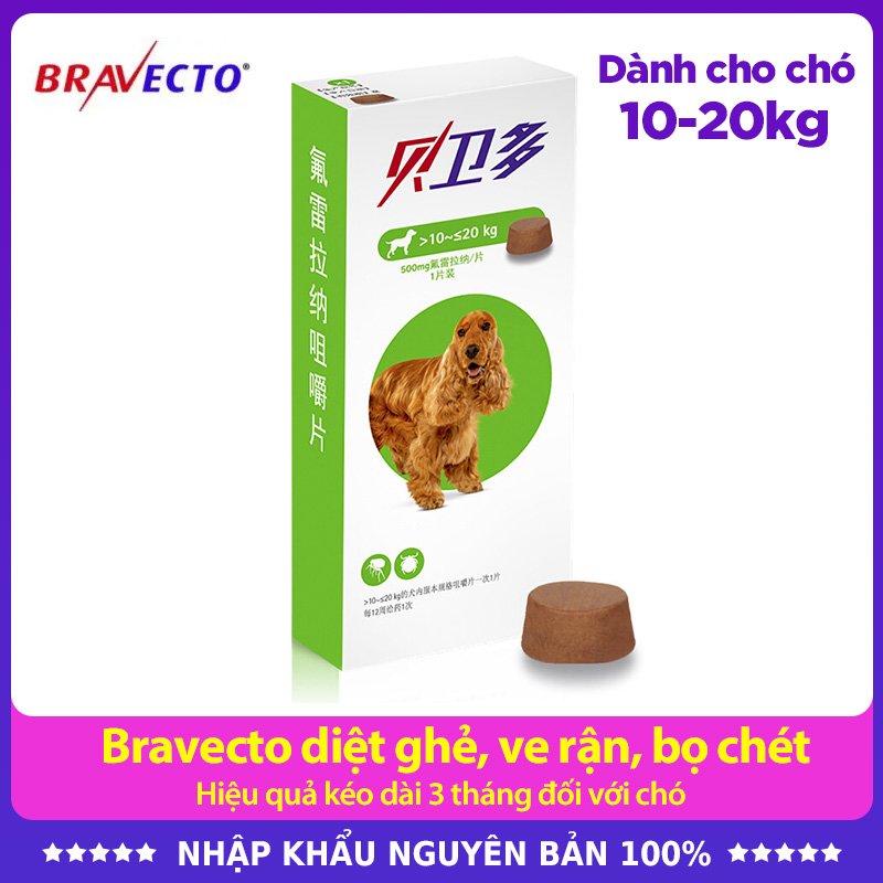 Bravecto chó 10-20kg Thuốc trị ve ghẻ, viêm da, demodex cho chó