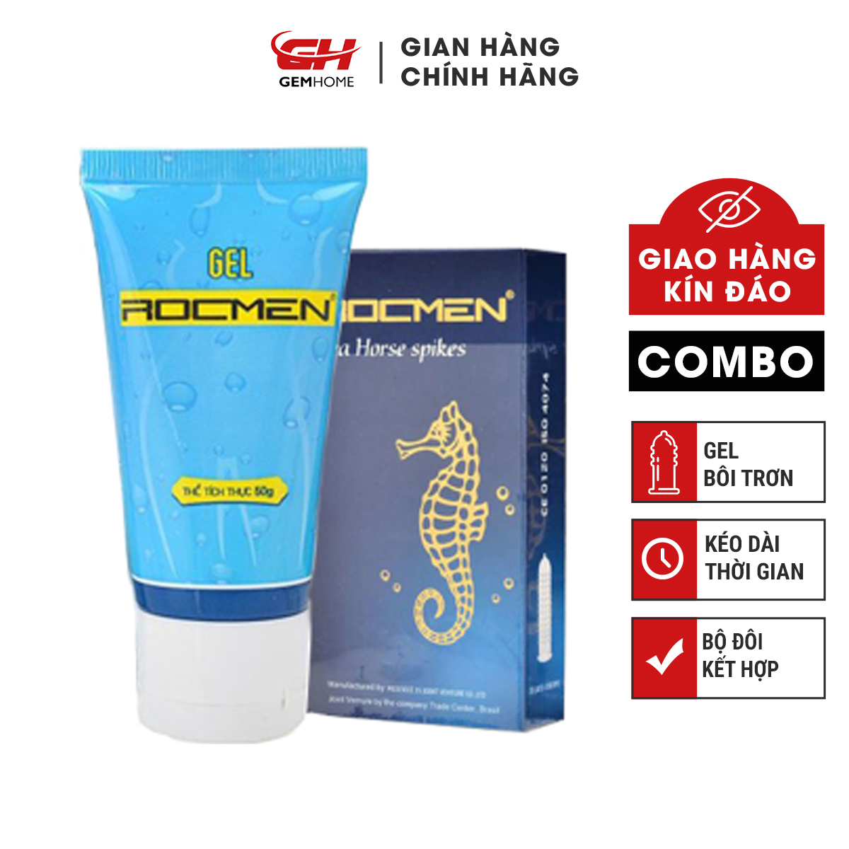 Gel Bôi Trơn quan hệ Rocmen và Bao Cao Su Siêu Gai kéo dài thời gian Cao Cấp Rocmen Cá Ngựa Xanh GEMHOME