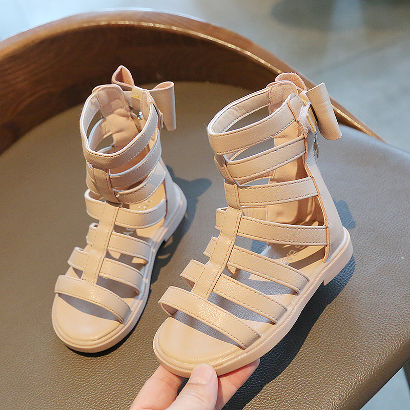 Giày sandal chiến binh bé gái-Dép bé gái cao cổ chất da PU mềm, nơ dán xinh xắn đế mềm nhẹ có chống trơn Size 22-31
