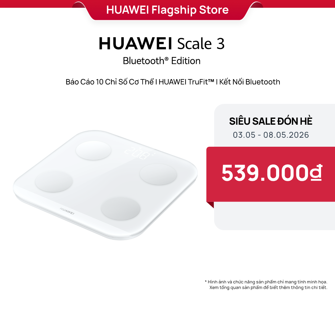 Cân điện tử HUAWEI Scale 3 Bluetooth®Edition | Báo cáo 10 chỉ số cơ thể | HUAWEI TruFit| Kết nối Bluetooth