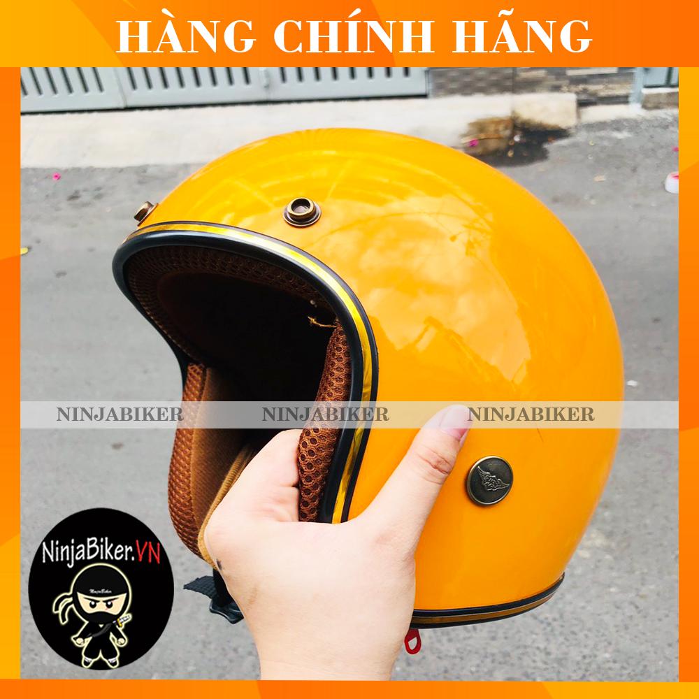Nón bảo hiểm 3/4 ntmax vàng cam lót nâu