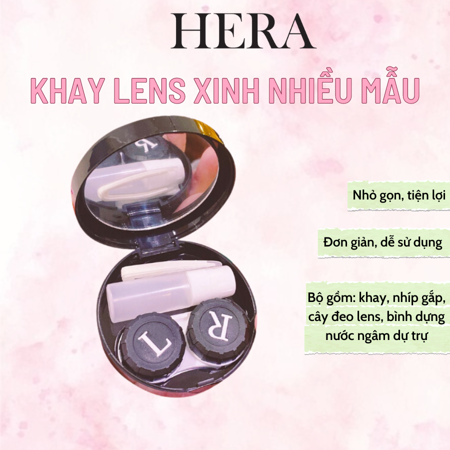 Khay hộp đựng lens xinh xắn dễ thương kèm gương - Hera Lens