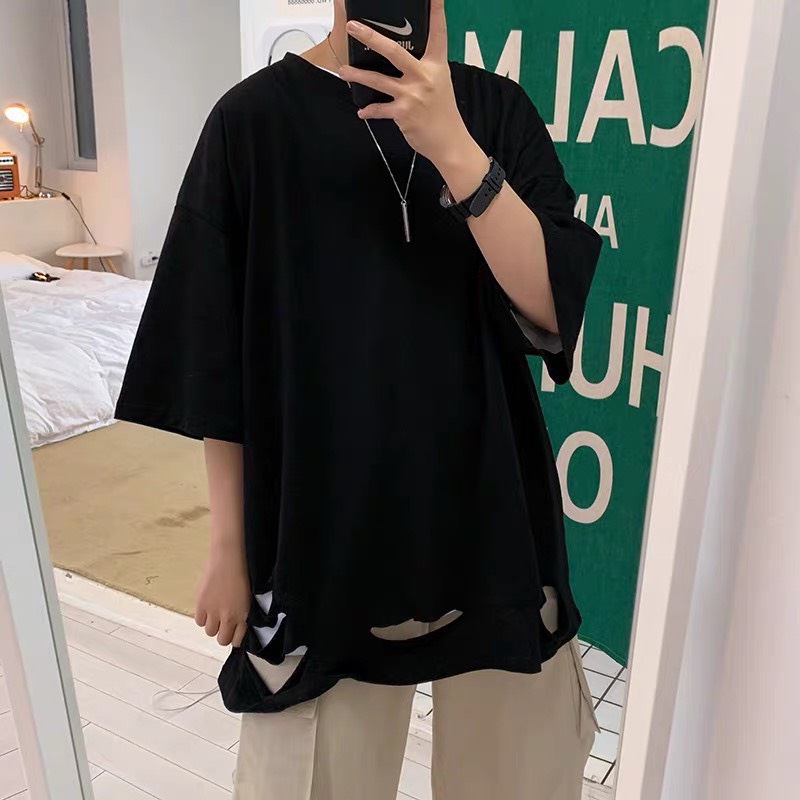Áo thun NAM NỮ unisex RÁCH cá tính- Áo phông tay lỡ from rộng trơn Áo thun ngắn tay dáng dài rộng cá tính phong cách ulzzang, CLOWE