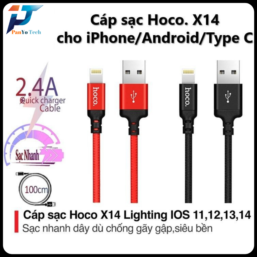 Dây sạc iphone/Micro/Type C Hoco X14 sạc nhanh iphone,hỗ trợ sạc nhanh iphone 6/7/8/x/xs/11 sạc ip dài 1m, dây sạc iphone, dây sạc nhanh iphone, cáp sạc nhanh iphone, cáp sạc iphone