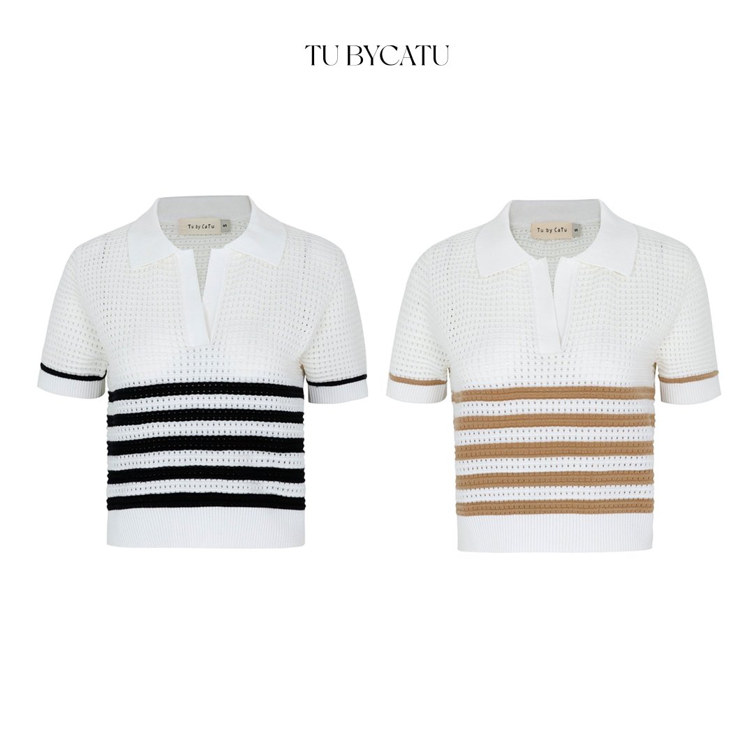 Tubycatu | áo basic stripe polo brown/ black