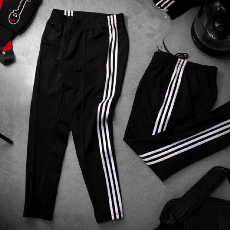 Quần thun ống suông 3 sọc unisex vải poly 2 da mịn-mát